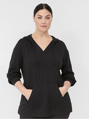 Lane Bryant Black Hoodie Pullover with V-Neck